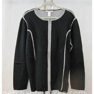 NWT-Liz Claiborne New York 1X Black and Grey Full Zip-Up Sweater